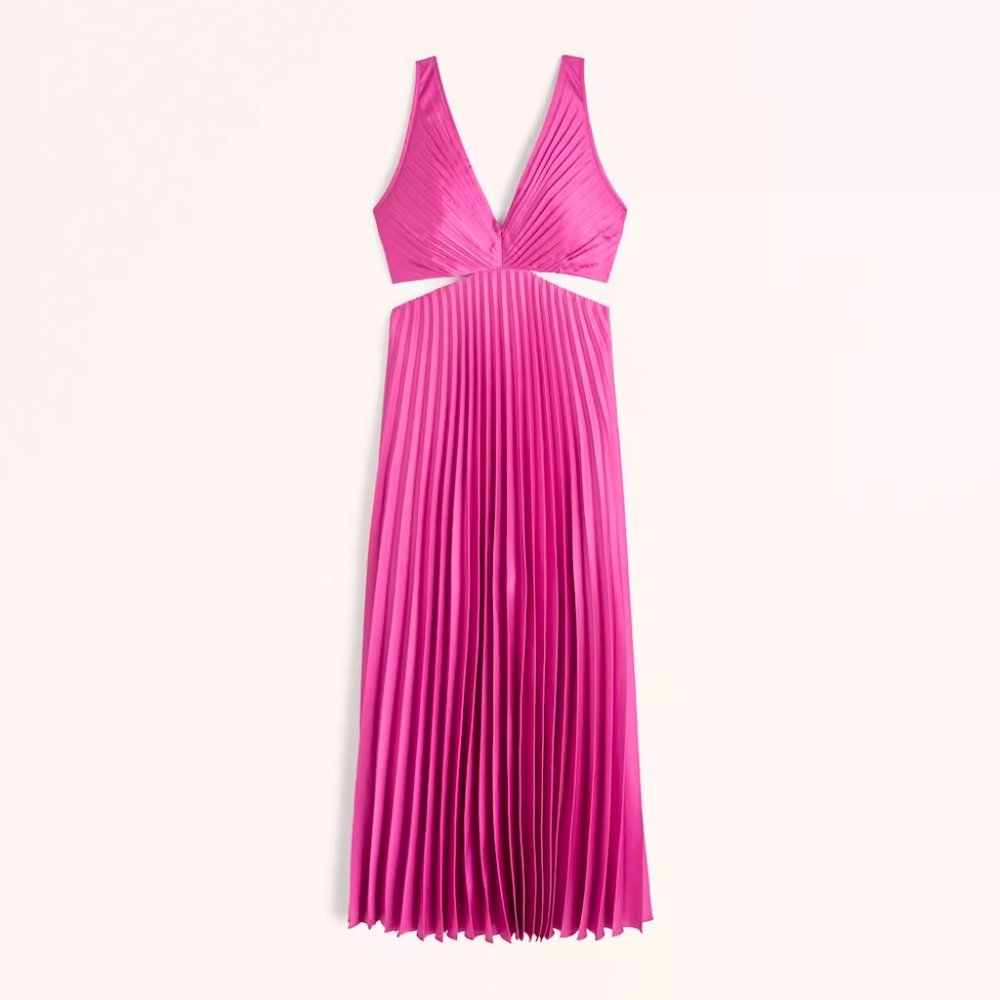 Abercrombie Satin Pleated Cutout Maxi Dress Dark Pink Size M